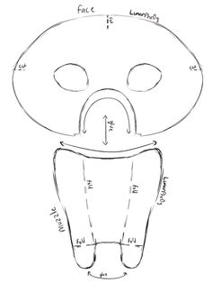 a drawing of a teddy bear's face with measurements for the head and shoulders