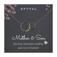 PRICES MAY VARY. Meaning: This 2 circle mom necklace is the perfect way to celebrate the special and eternal bond between mother and son. If you're looking for gifts for mom from son, look no further! This gold necklace for women makes excellent mom birthday gifts. Length, Measurements, Materials: This gift for mom is made of 14k Gold Plated and measures approximately 19". The unique two ring pendant with dainty chain is classy and timeless - perfect for everyday wear and perfect new mom gifts f Mother Son Necklace, Son Necklace, Mom Birthday Gifts, Gifts Mom, Christmas Necklace, Mother Son, Gold Necklace Women, Mom Necklace, Jewelry Images