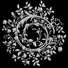 the letter o is surrounded by flowers and leaves on a black background with white outline