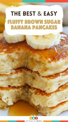 the best and easy fluffy brown sugar banana pancakes are made with only three ingredients, including bananas