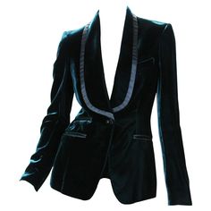 Tom Ford for Gucci Velvet Emerald Green Tuxedo Jacket F/W 2004 Final Tom Ford Runway Collection for Gucci Designer sizes available 38 and 40 Emerald Green Color, Shawl Collar, Black Satin Trim, Single Button Closure, Fully Lined, 4 Pockets. Measurements approx.: Size 38: Length - 26 inches, Bust - up to 32", Waist - 26", Sleeve 24". Size 40: Length - 26 inches, Bust - up to 34", Waist - 28", Sleeve - 26". Made in Italy. Excellent condition. Listing code: 3202154580556958 Emerald Green Tuxedo, Tom Ford Runway, Tom Ford For Gucci, Silk Pant Suit, 2004 Runway, Green Tuxedo, Vintage Tuxedo, Gucci Coat, Girly Fits