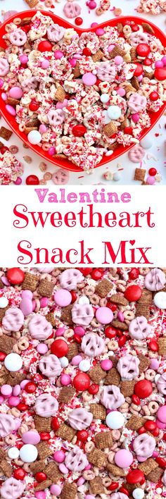 valentine's day sweetheart snack mix with sprinkles and hearts