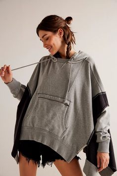 We The Free Skyway Poncho | Free People Oversized Sweatshirt With Kangaroo Pocket And Funnel Neck, Athleisure Hooded Sweatshirt For Layering, Oversized Hooded Top For Layering, Oversized Cozy Hoodie For Layering, Cozy Hooded Sweatshirt For Layering, Cozy Oversized Hoodie For Layering, Everyday Fall Hoodie, Oversized French Terry Top With Drawstring Hood, Oversized Hooded Sweatshirt For Layering