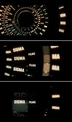 three different types of film logos in the dark