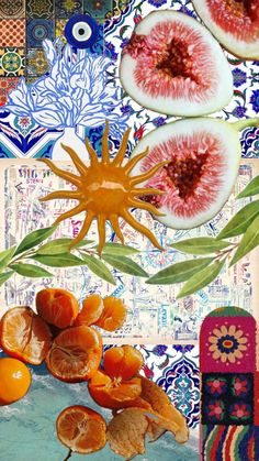 an artistic collage with figs and oranges