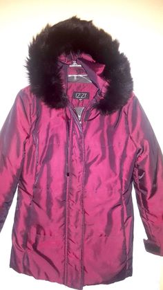 "Gently used couple of times, very good condition! Very warm insulated parker/ jacket with a hood trimmed with fox fur. Zipper closure. Two side/front pockets. Metallic purple. Soft warm lining. Body: 100% Poly, real fox fur,  Fill: Poly Lining:  65% Poly 35% Rayon Chest (armpit to armpit): 21\" Length (shoulder to bottom hem): 28\" Sleeve (shoulder to cuff): 24\" Shoulder to Shoulder: 18.5\" Made in Egypt" Purple Apres’ Ski Fur, Jacket With Fox Fur Hood, Purple Long Sleeve Fur Coat With Faux Fur Trim, 90s Multicolor Hooded Outerwear, Parker Jacket, Foux Fur Lined Coat Purple, Vintage Fox, Parka Jacket, Fox Fur