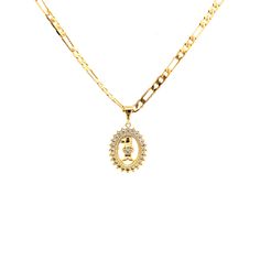 Make yourself the center of attention with this adorable little boy necklace. It features a Kid pendant with many Zirconia Stones around it. The necklace features a 22-inches Figaro link chain in 14K gold-filled metal. It is a great gift for this coming Mother’s Day celebration. Chain Length: 22 inches Thickness: 4 mm Link style: Mariner link, Valentino style Finish: 14k Gold filled Water resistant Lead and Nickel Free Safe to any skin type Gold Oval Pendant Chain Jewelry, Gold Plated Charm Necklace With Figaro Chain Pendant, Gold Plated Figaro Chain Charm Necklace With Pendant, Gold Figaro Chain Necklace With Initial Pendant, Yellow Gold Jewelry With Oval Pendant, Gold Pendant Jewelry With Figaro Chain, Gold Necklace With Figaro Chain, Spiritual Gold Figaro Chain Necklace, Spiritual Gold Necklace With Figaro Chain