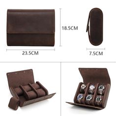 Each watch case we make has beautiful story to tell from its unique design. Our watch cases are handcrafted using 100% full grain genuine leather which are carefully selected to ensure quality, uniqueness and human connection. Our watch cases are very durable because of its improved tenderness and elasticity, ideal thickness, and of course silk touch. 
  This large leather watch case stores up to 6 watches.The elegant watch box is made of high-quality leather and metal buckle, with elegant pattern lines, and looks classic and stylish.      
 ITEM DETAILS  
Item Type: Leather Watch Roll Case 
Length: 23.5 Centimeters; Width: 7.5 Centimeters; Height: 18.5 Centimeters 
Material: Crazy Horse Leather 
Jewelry type: Bracelet, Necklace, Watch 
Function: 
Storage for 6 pieces watch 
Color: Coffee Brown Rectangular Leather Watches, Rectangular Brown Leather Watches, Rectangular Leather Strap Watch Accessories, Timeless Leather Watch Accessories With Case, Rectangular Leather Watch Accessories For Business, Modern Brown Watch Accessories With Case, Rectangular Brown Watch Accessories With Case, Brown Leather Watch With Round Case, Leather Watches With Round Case For Gift