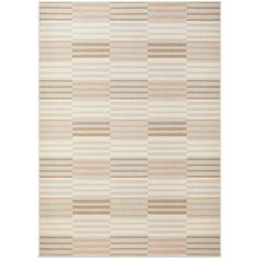 a beige and brown rug with vertical stripes on it, in the middle of a white background