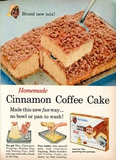 an old advertisement for cinnamon coffee cake