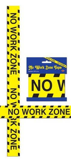 two yellow and black caution signs with the words no work zone written on each one