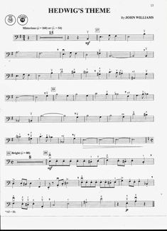 sheet music with the words hedwig's theme