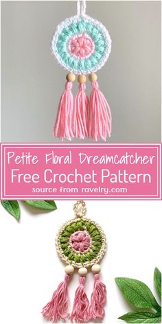 a crochet dream catcher is shown with the words free crochet pattern