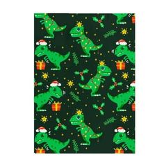 christmas wrapping paper with green dinosaurs and presents