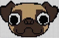 a pixellated image of a dog's face in brown and tan colors with black eyes