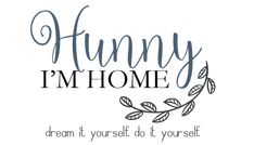 the words hummy i'm home written in blue ink on a white background