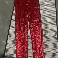 Excellent Condition Red Party Bottoms, Red Long Pants For Party, Red Party Long Pants, Red Stretch Bottoms For Party Season, Red Sequined Bottoms For Party Season, Red Sequined Bottoms For Night Out, Red Compressive Yoga Pants, Red High-stretch Moisture-wicking Yoga Pants, Red Compressive Moisture-wicking Yoga Pants