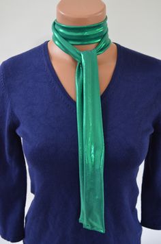 Metallic Green Scarf Women's Neck Tie Lightweight Scarf Green Neck Bow Christmas Necktie Unisex - hisOpal Swimwear - 1 Women's Neck Ties, Christmas Necktie, Bow Christmas, Neck Bow, Green Scarf, Plain Shirt, Lightweight Scarf, Plain Shirts, Hair Tie