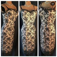 "Get ready to turn heads in this original Don Miguel wiggle dress, it is absolutely stunning!  In vintage condition, lace has a busy pattern and hides any minor staining on the dress. Please see photos closely or inquire for more info before purchase.  Size Small Medium  Bust 34\" Waist 26-27\"" Illusion Dress, Wiggle Dress, Salad Dressing, Black Lace, Dress Clothes For Women, Pin Up, Dress Outfits, Turn Ons, Womens Dresses