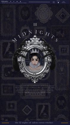 the poster for midnight nights, which features an image of a woman's face in a mirror