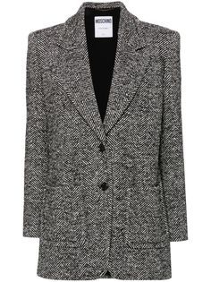 black/white herringbone dart detailing notched lapels shoulder pads long sleeves with buttoned cuffs two front patch pockets front button fastening English rear vents straight hem full lining Wool Jackets Women, Herringbone Blazer, White Herringbone, Blazer Designs, Isabel Marant Etoile, Double Breasted Coat, Tweed Blazer, Herringbone Pattern, Short Coat