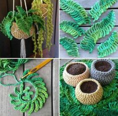 crocheted plant hangers made with yarn