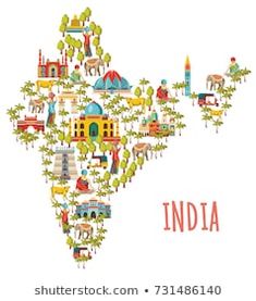 an illustrated map of india with all the major landmarks