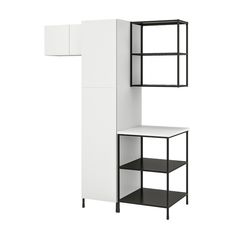 a black and white shelf with two shelves next to each other on a white background