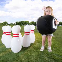 Aim for much bigger fun for the whole family with this Toy Time Kids' Giant Inflatable Bowling Game Set. Its jumbo-sized pieces make it an entertaining backyard party game for kids and adults alike. Toddlers can opt to roll or kick the ball to easily strike the pins. Outdoor-safe and lightweight, this inflatable six-pin bowling set is easy to set up on the floor, lawn, or beach. Carnival Night, Family Games For Kids, Kids Bowling, Kids Play Toys, Bowling Games, Giant Games, Backyard Beach, Bowling Party, Outdoor Game