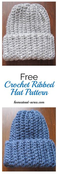 the crochet hat pattern is shown in two different colors