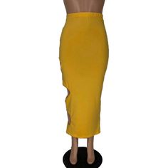 Yellow Solid Side Holes Bodycon Maxi Skirt Casual Bodycon Skirt For Spring, Spring Casual Bodycon Skirt, Yellow Knee-length Pencil Skirt For Spring, Casual Yellow Pencil Skirt For Summer, Spring Bodycon Midi Skirt, Yellow Casual Skirt For Night Out, Casual Yellow Skirt For Night Out, Fitted Yellow Skirt For Night Out, Yellow Stretch Pencil Skirt