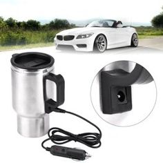 an electric car charger is plugged in to a coffee mug with the hood up