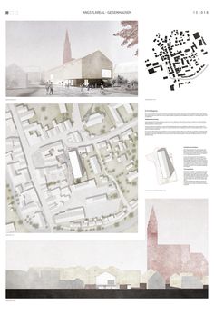 an architectural diagram shows the various sections of a building and its surrounding area, as well as several other buildings