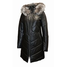 BARYA NEW YORK Women's Puffer Leather Coat with Fox Fur - Zooloo Leather Stylish Coat, Men's Leather Jacket, Marc New York, Silver Fox, Down Coat, Leather Jackets Women, Jones New York, Fox Fur, Fur Trim