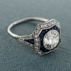 Estate Diamond and Sapphire Engagement Ring - 1.67ct Engagement Ring - Estate Engagement Ring Collection Diamond And Sapphire Engagement Ring, Blue Sapphire Halo Ring, Estate Engagement Ring, Bijoux Art Deco, Estate Diamond Jewelry, Engagement Ring Diamond Cut, Gemstone Engagement, Sapphire Engagement Ring, Deco Engagement Ring