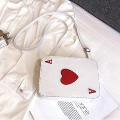 Ace Red Heart Shoulder Bag - Froppin Valentine's Day Gift Pouch Shoulder Bag, Valentine's Day Gift Satchel Bag, Valentine's Day Gift Mobile Phone Bag, White Heart-shaped Travel Bag, Casual Bags With Card Slots For Gift, Casual Bags With Card Slots For Gifts, Casual Bags With Card Slots As A Gift, White Harajuku Style Shoulder Bag For Gifts, Novelty Portable Bag For Gift