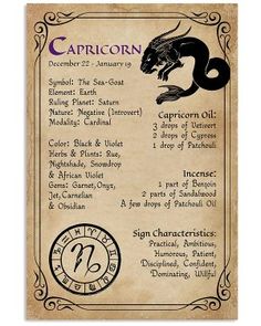 the zodiac sign for capricorn is displayed on an old parchment paper with black ink