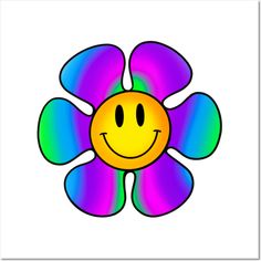 a colorful flower with a smiley face on it