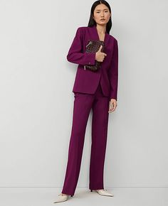 Elevate your wardrobe with the Ann Taylor High Rise Skinny Trouser Pant in the captivating Plum Burst color. These trousers are designed to offer both style and comfort, making them perfect for transitioning seamlessly from day to night.

- **Size**: Regular 2
- **Color**: Plum Burst
- **Material**: 66% Polyester, 28% Rayon, 6% Spandex
- **Gender**: Female
- **Fit**: Tailored and fitted
- **Rise**: High rise; sits 1/2" to 1" below natural waist
- **Length**: Full length; 33" inseam with 19" leg Ivory Suit Women Outfit, Women Pants Suits Business Classy, Plum Suit For Women, Fall Suits Women, Women’s Pant Suit, Board Meeting Outfit, Womens Trouser Suit, Winter Pants For Women, Womens Pantsuit