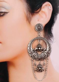 LIMITED STOCK HURRY The look is stunning and preciously suitable for all kinds of dressy occasions. Material: Metal Brass with Silver Plating, Metlic Beads Care Instruction : Avoid Heat & Chemicals Like perfume, Deo, Alchol, etc and Clean with Dry cotton. Usage: Traditional, Wedding, Ethnic, Festive Partywear Designer Fashion Earring Jewellery Information: CollectionDesigner Hot Fashion Item Width5.5 Centimeters Item Length12Centimeters Material Metal Jhumki Earrings, Earrings Women, Oxidized Silver, Bead Jewellery, Wedding Wear, Traditional Wedding, Best Gift, Fashion Earrings, Fashion Item