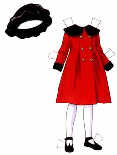 a drawing of a woman's red coat and black hair