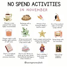 No Spend Activities September, No Spend Activities August, No Spend September, Romanticize November, November Activities For Adults, No Spend Activities, No Spend, November Activities, Fall Mood Board