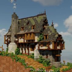 Minecraft Hill House, Medieval Builds, Minecraft Meme, Minecraft Interior Design, Minecraft Cottage