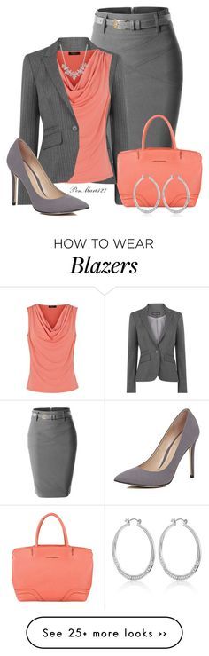 "Two of Two Peach/Gray" by penny-martin on Polyvore How To Wear Blazers, Woman's Fashion, Professional Attire, Work Wardrobe, Professional Outfits, Business Attire, Clothes And Accessories, Fashion Mode, Work Attire