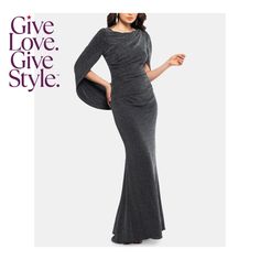 in stock Elegant Stretch Holiday Evening Dress, Elegant Holiday Evening Dress With Stretch, Elegant Stretch Evening Dress For Holidays, Chic Silver Maxi Dress For Gala, Chic Fitted Silver Maxi Dress, Silver Fitted Maxi Dress For Evening, Gray Evening Dress For Fall, Chic Silver Maxi Dress, Chic Silver Stretch Dress