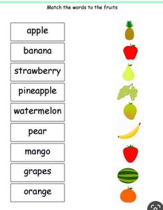 fruits and vegetables match the words to the fruits