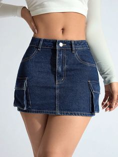 Denim Mini Skirt, Casual & Fashionable For Everyday Wear Dark Wash Casual   Denim Plain Bodycon Non-Stretch  Women Clothing, size features are:Bust: ,Length: ,Sleeve Length: Women Sling Bags, Mini Jean Skirt, Winter Y2k, Skirt Casual, Denim Skirt Women, Rose Fashion, Dark Wear, Denim Mini