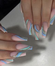 Aqua Nails Design Ideas, Aqua Nails, Nail Art Designs Images, Ombre Acrylic Nails, Cute Acrylic Nail Designs, Simple Acrylic Nails, Glow Nails, Acrylic Nails Coffin Pink