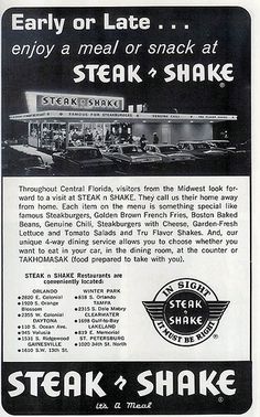 an advertisement for steak and shake from the early 20th century, showing what it looks like