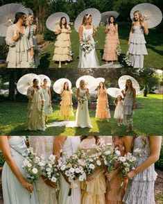 the bridesmaids are all dressed in dresses and parasols for their wedding